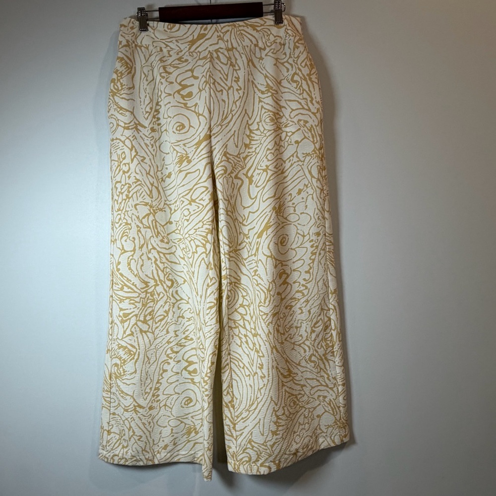 Love Olive Co Tan And Cream Retro Print Flowy BeachPants—XL